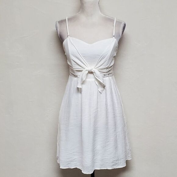 ANTHROPOLOGIE Entro White Bustier Tie Bust Spaghetti Strap Smocked Pocket Dress - Picture 4 of 15